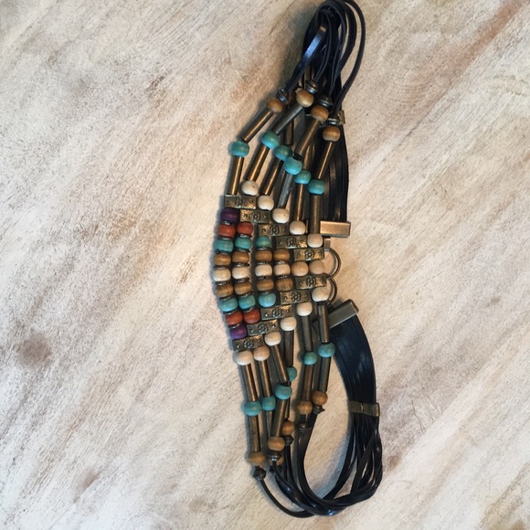 Vintage Beaded Belt 29” long black & brass - Picture 2 of 3